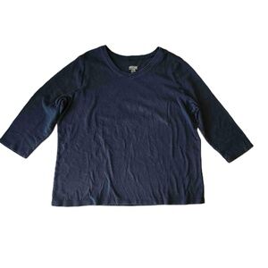Pendleton Womens Navy V Neck 3/4 Sleeve Pullover T Shirt 2XL